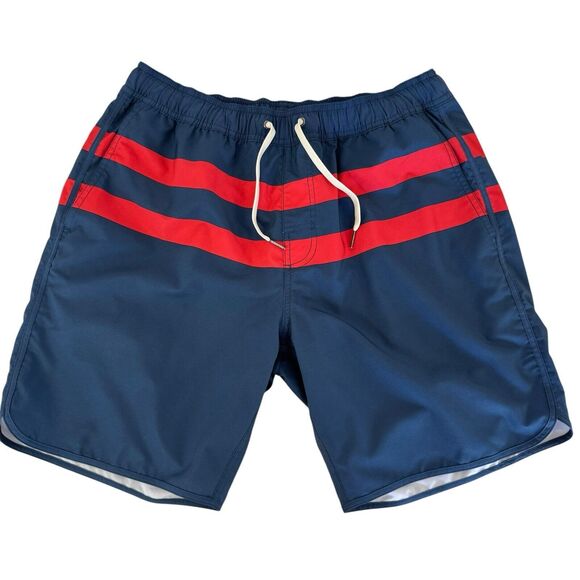 Fair Harbor The Anchor Shorts Blue Red Stripe Lined Swim Trunks Athletic Fit Med - Picture 1 of 12